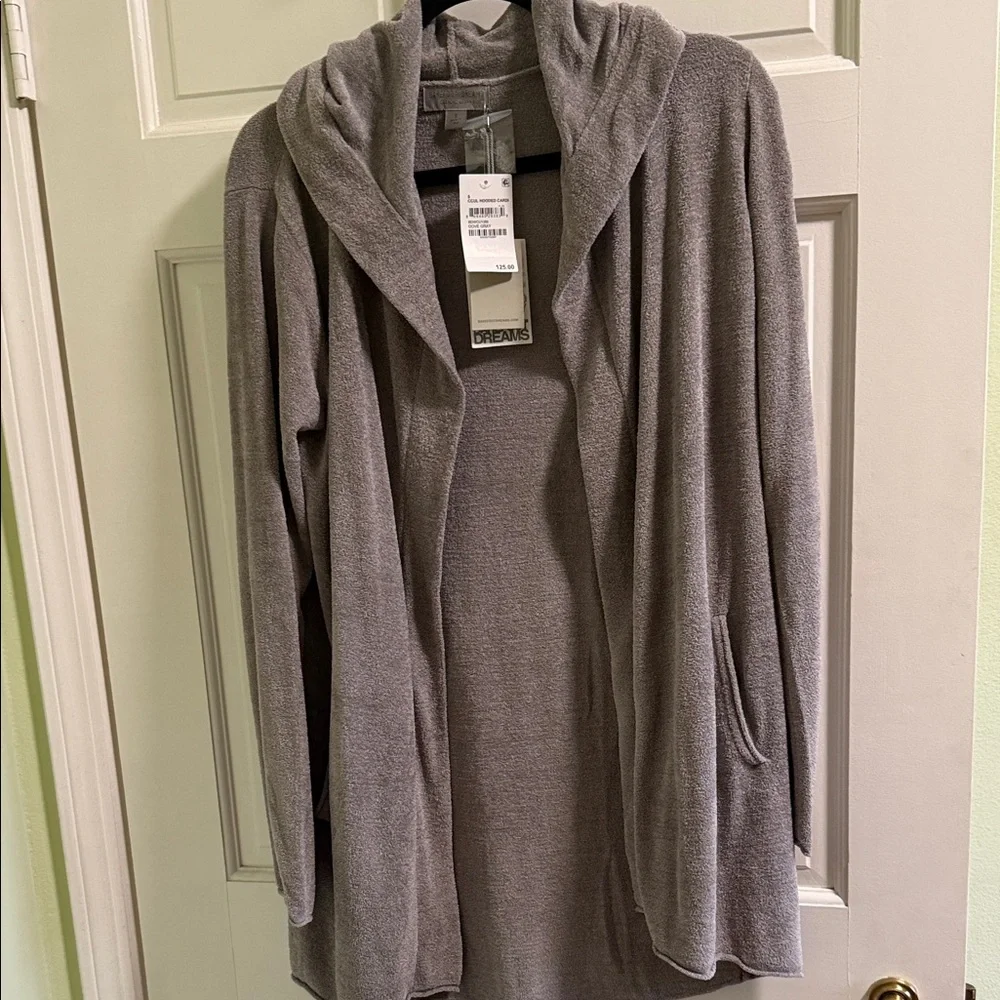 NEW Barefoot Dreams light Gray Hooded Open Cardigan, Sz S - Picture 1 of 5